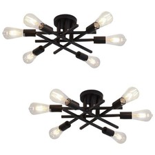 6-Lights Semi Flush Mount Ceiling Light Fixture 2-Pack Black Vintage Matte Sp...