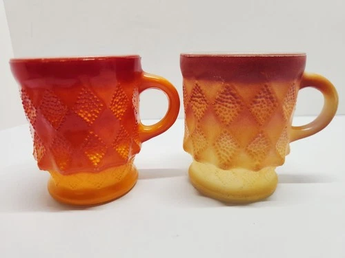 Fire King Anchor Hocking Kimberly Diamond Coffee Cups Mugs Lot Of 2