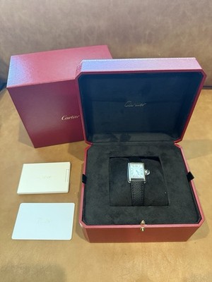 Cartier Tank Must de Small Model Black Leather Strap Watch WSTA0135