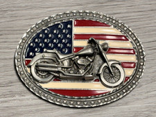 Motorcycle American Flag Legends West VTG Pewter Belt Buckle 4" Made in USA NWOT