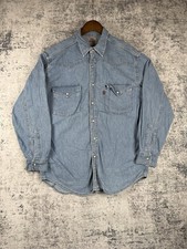 Levis Denim Shirt Mens Medium Blue Sawtooth Cowboy Western Casual Retro