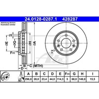ATE 2X Bremsscheibe Vorne Ø296Mm BelüFtet FüR Renault Trafic III Kasten Fg_ 1.6