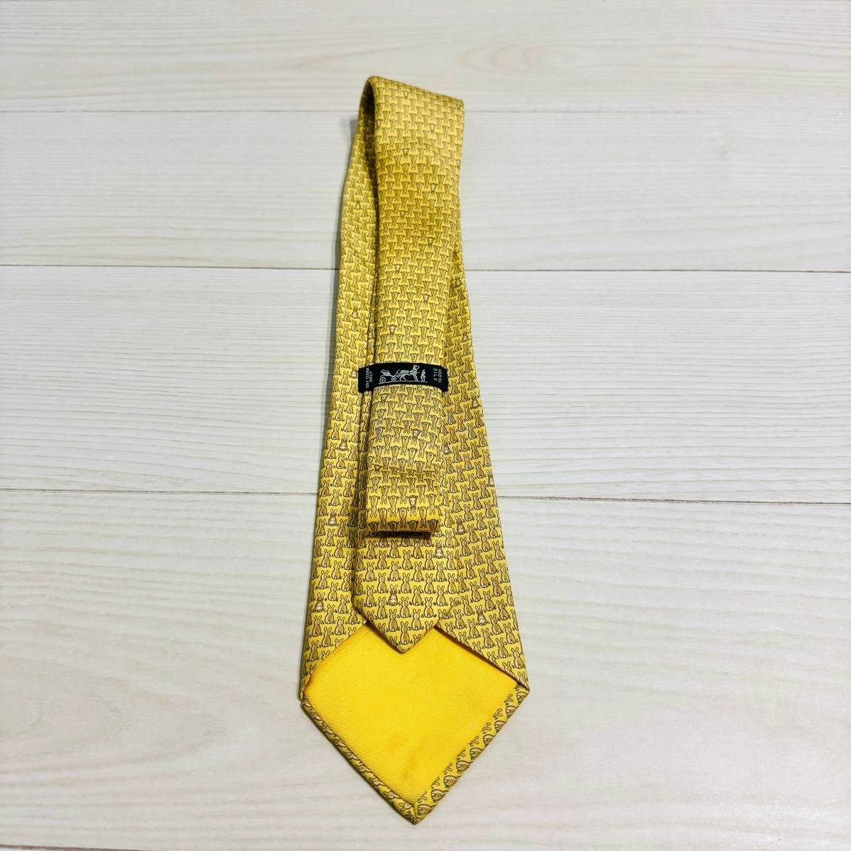 HERMES Tie 100 Silk Yellow Rabbit Pattern Business thumbnail 4