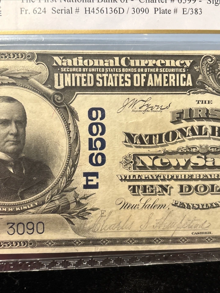 1902 $10 First National Bank NEW SALEM Pennsylvania National Currency CH #6599 - Image 3 of 4