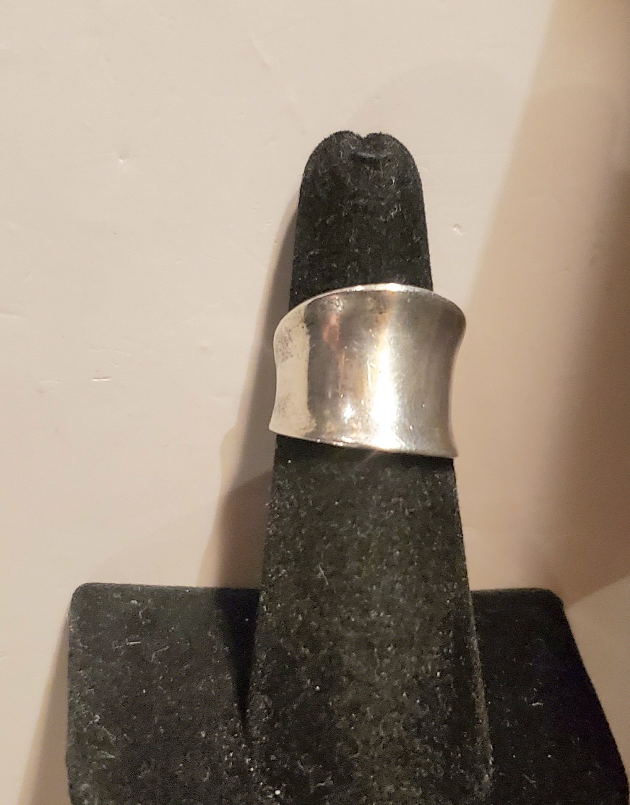 Solid 925 Sterling Silver Vtg Modernist Concave SIZE 5 Wide Band Ring 7.6 Grams