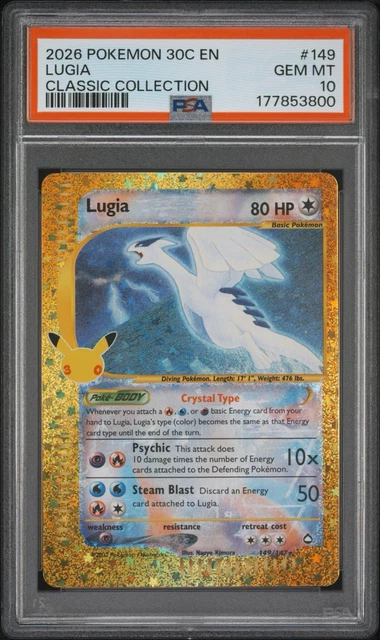 2026 PSA 10 LUGIA POKEMON 30TH CELEBRATION CLASSIC COLLECTION #149  