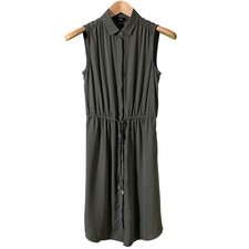 XS Mossimo Olive Green Sleeveless Button Down Dress Drawstring Waist Casual