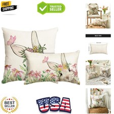 Easter Floral Garland Bunny Throw Pillow Cover Set of 2, 12 x 20 and 18 x 18 ...