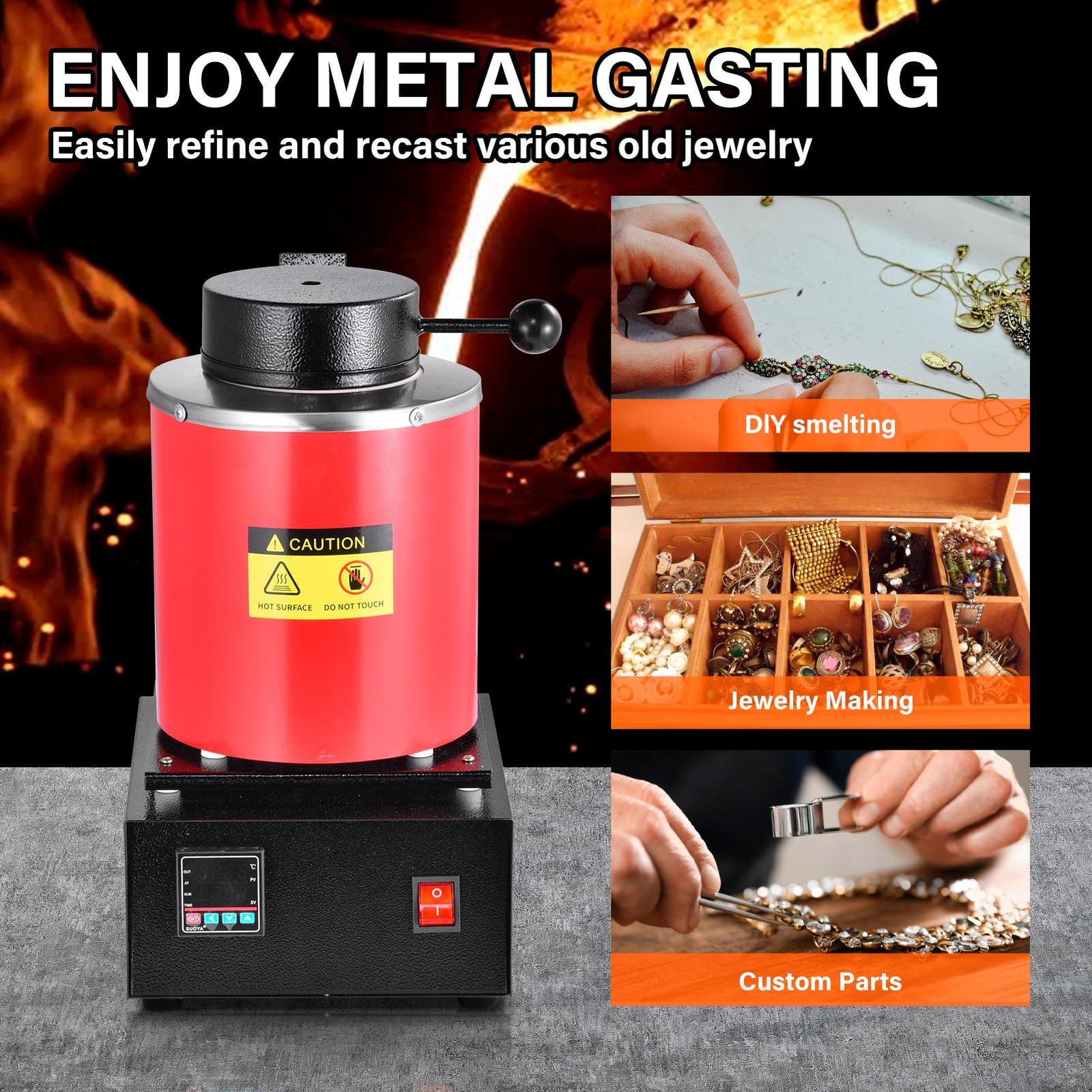 Gold Melting Furnace 1500W Electric Digital Smelting Furnace Crucibles