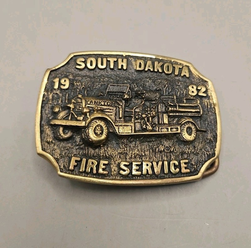 Vintage Belt Buckle 1982 South Dakota Fire Service Solid Brass  