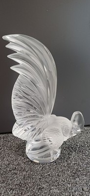 Lalique Crystal Rooster Coq Nain Figurine, Signed, 8.25'' Tall  - Some Chips
