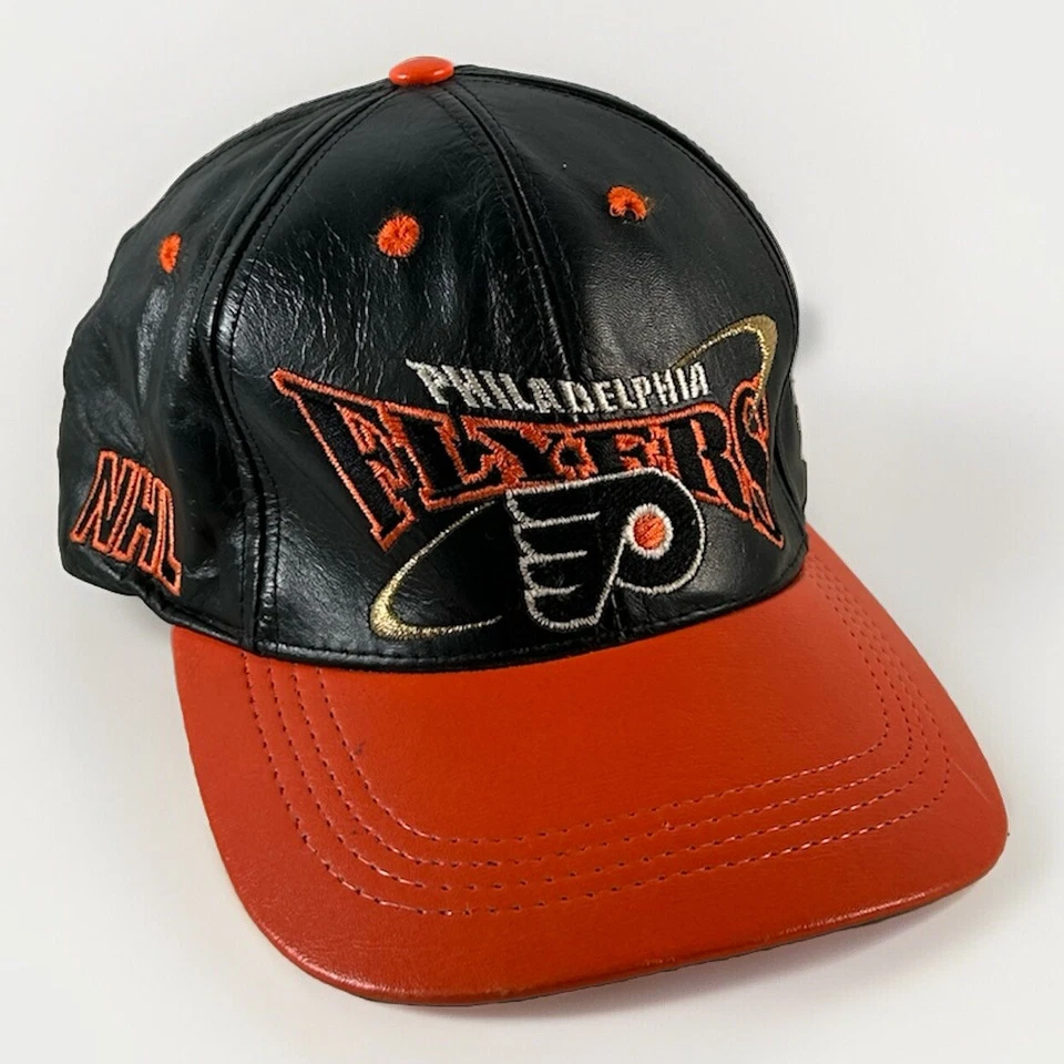 De colección Philadelphia Flyers NHL Hockey Correa Trasera Sombrero Gorra Cuero Negro Foto 2 de 4