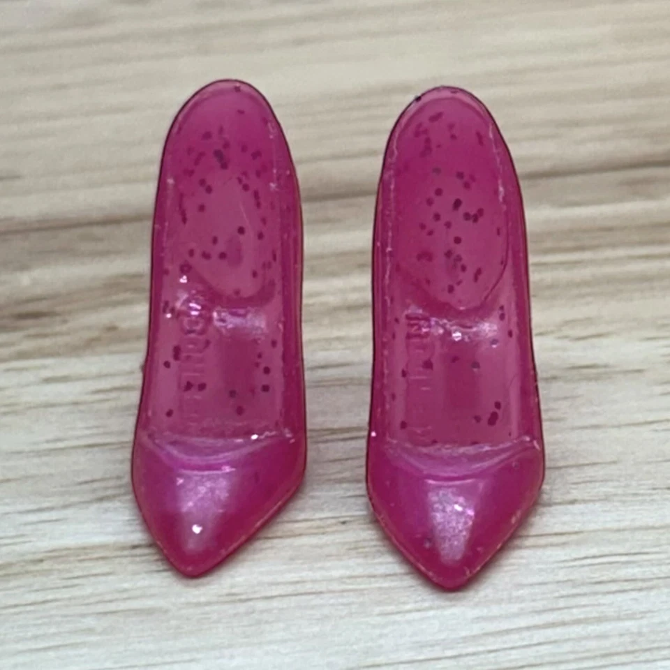 Barbie Muñeca Zapatos Mattel Tacones Altos Picos Rosa Translúcido Brillo Brillante Foto 4 de 4