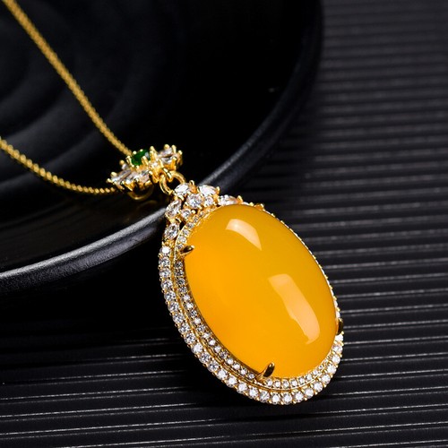 Jade Crystal Charm Pendant W/ Necklace Chain 18K Gold Plated Natural Chalcedony - 第 4/7 張圖片