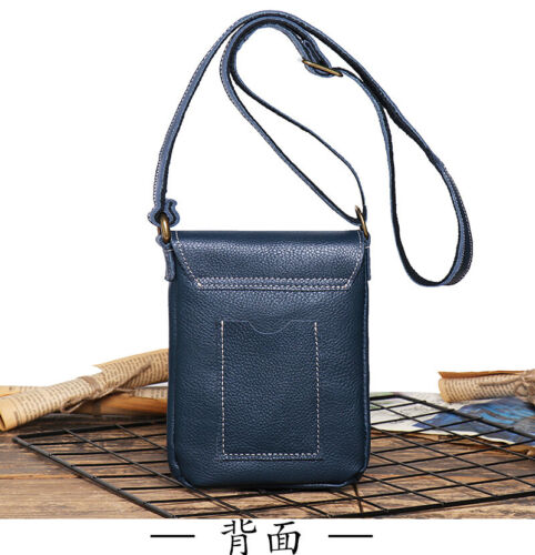 Men's Leather Vintage Sling Crossbody Bag Flap Locking Shoulder Bag Phone Bag - Picture 10 of 26