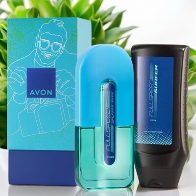 Avon FULL SPEED SURFER Herren Geschenk Set Parfum Shampoo Duschgel Holzig frisch