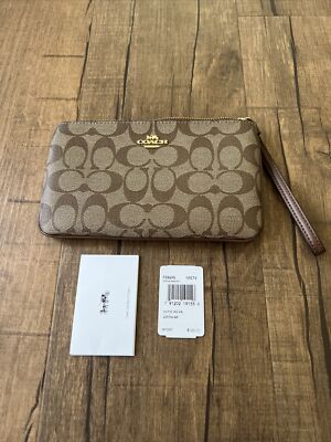 coach 値下げ NEW! COACH Signature PVC Large Wristlet- Khaki/Saddle F58695 | eBay