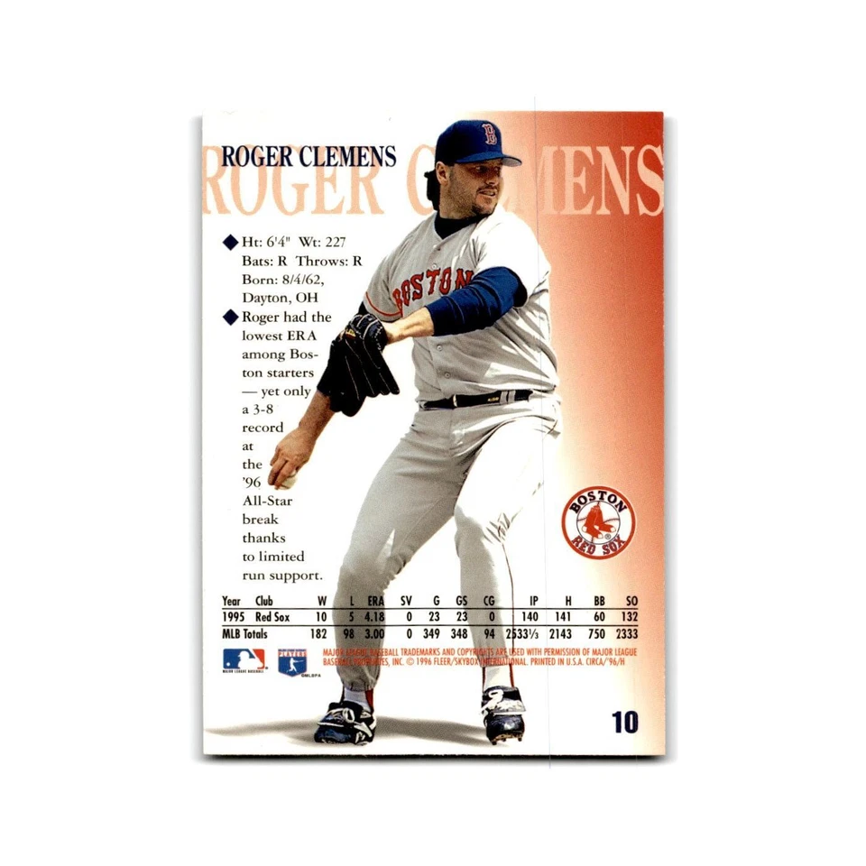Roger Clemens 1996 Circa #10 Boston Red Sox Baseball Card NM - Image 2 of 3