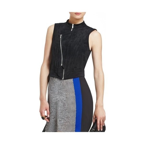 NEW BCBG MAX AZRIA BLACK DAMIEN RAW EDGE FAUX SUEDE VEST QVV8B003/S513A SZ S - 第 1/4 張圖片