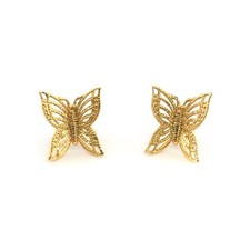 Vintage Butterfly Gold Tone Stud Earrings Pierced Studs Butterflies Folded Wings