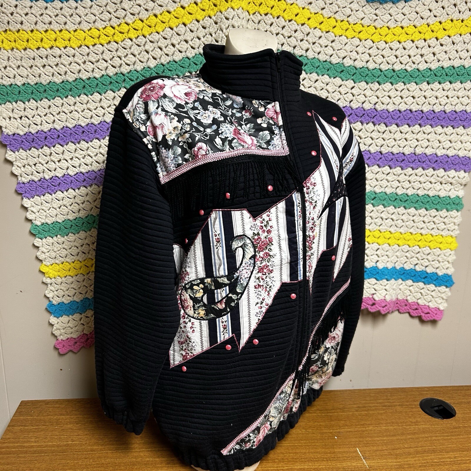 Western Patchwork Jacket Vtg Size Small Oversized… - image 7