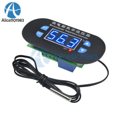 AC/DC12V Digital Thermostat Temperature Alarm Controller Sensor Meter LED Blue