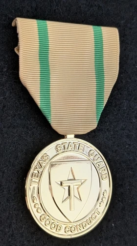 Gold Texas State Guard Good Conduct Medal with Moiré Ribbon