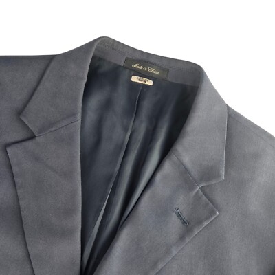 Oscar De La Renta Mens 44L Blue Silk 3 Button Ventless Blazer Sport Coat Jacket