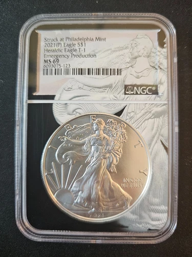 2021-P NGC MS69 1oz Heraldic Silver Eagle T-1 Emergency Production Low Mintage