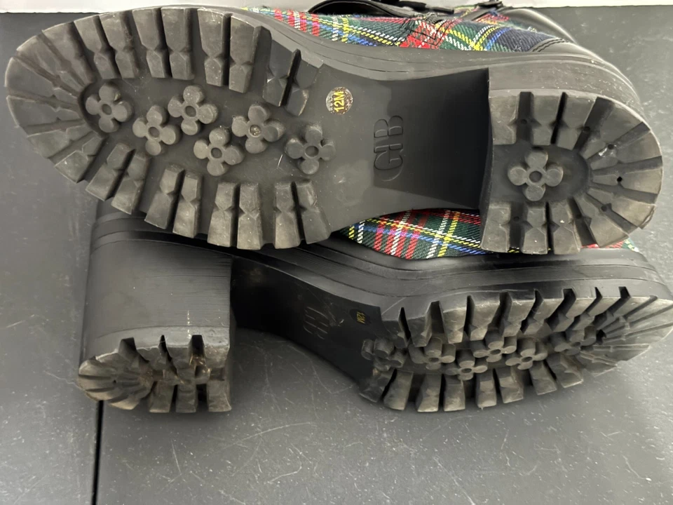 Botas de combate Gianni Bini tartán a cuadros estrás hebilla suela al tobillo 12M Foto 3 de 4
