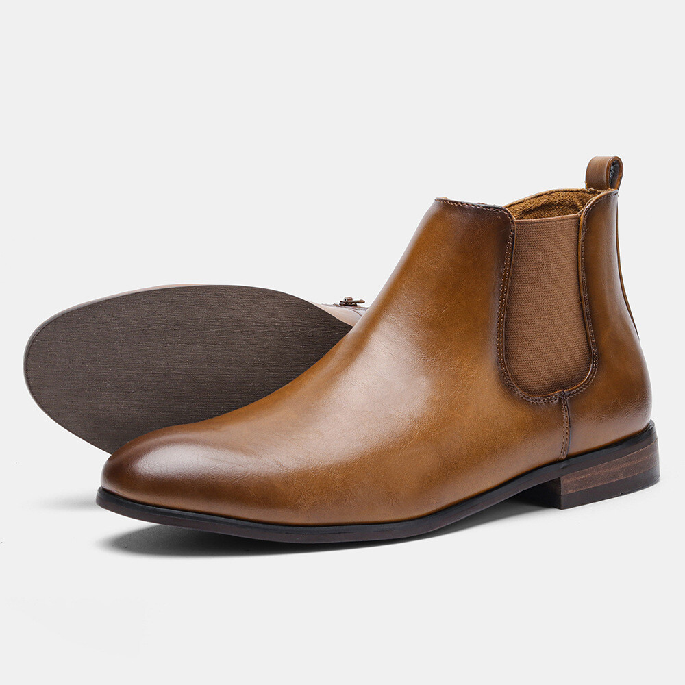 Men's Chelsea Ankle Boots with Wooden Heel and Zipper-image