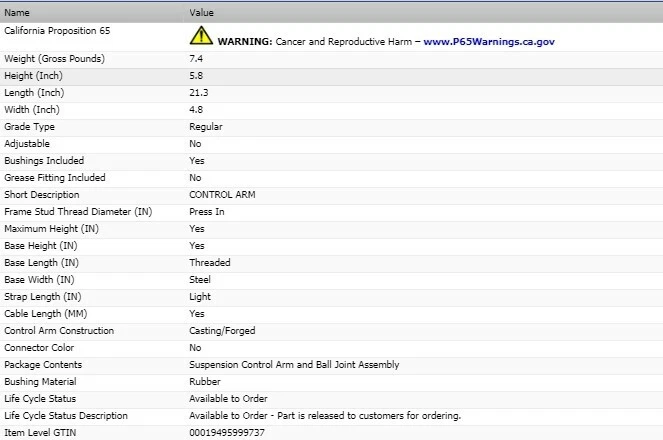 Control Arm Dorman FRONT LEFT LOWER for 2011-2017 CHRYSLER 300 - Изображение 3 из 4