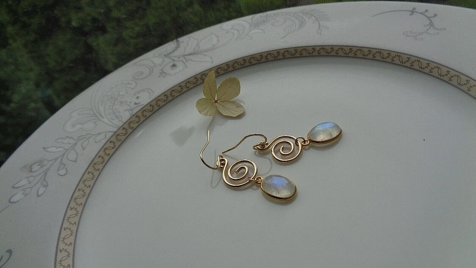 Mondsteinohrringe Gold 14K Gold Filled Goldohrringe Mondstein - Bild 4 von 4