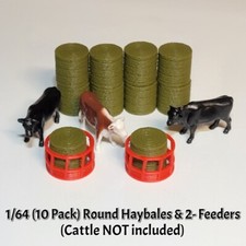 1/64 10 Pack Round Hay Bales  2- Feeders - Farm Diorama