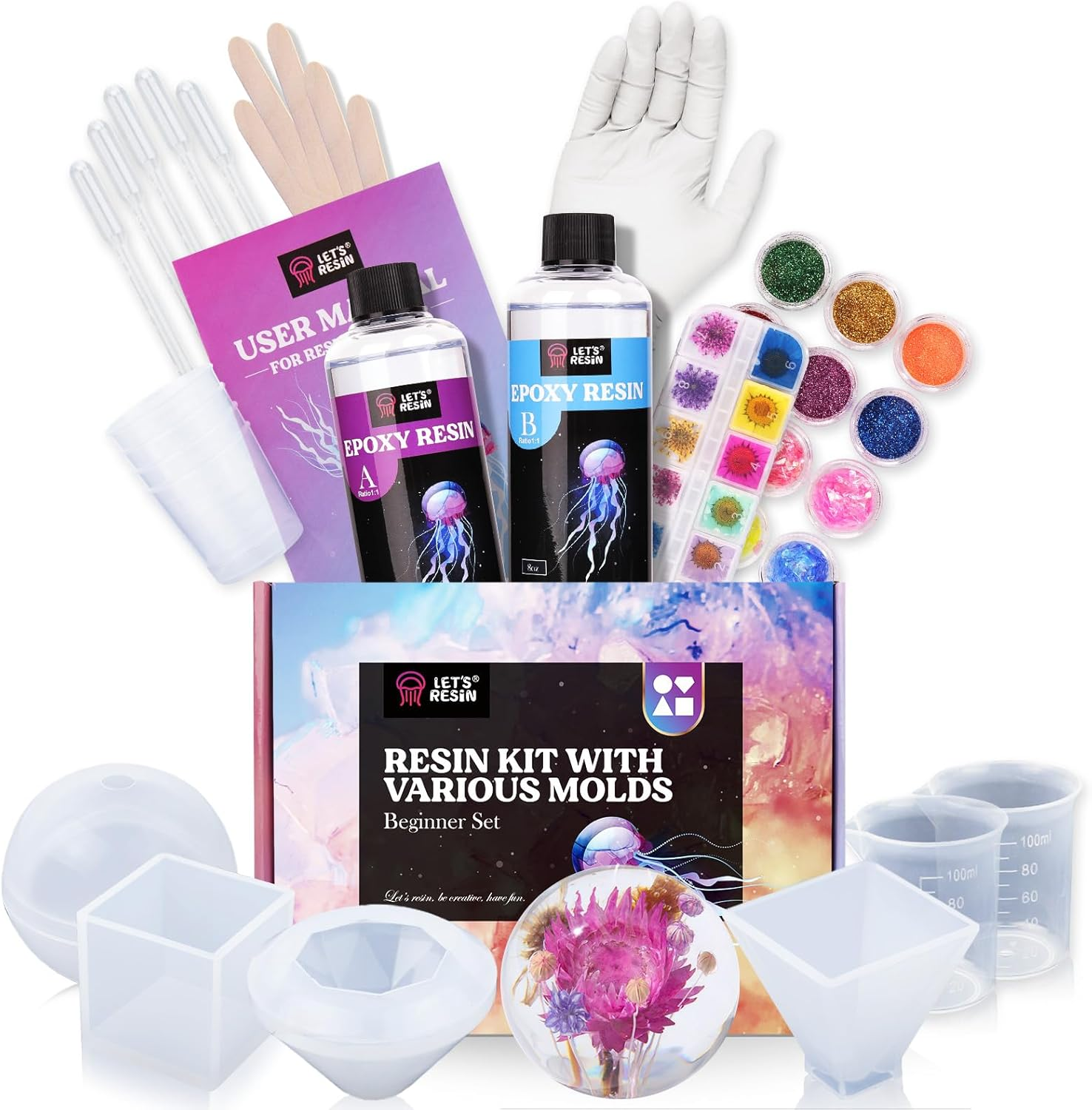 Epoxy Resin Kits and Molds Complete Set, 16Oz Resin Art Kit with Resin Molds, Pi