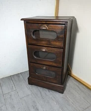 Antique Rustic Art Deco Wood 3-Drawer Chest/File Cabinet Glass Front Drawers