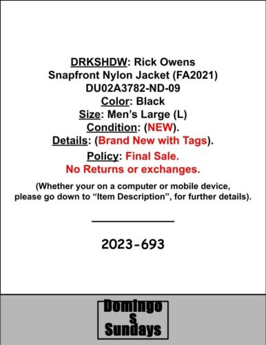 NEU - Herren DRKSHDW Rick Owens L Snapfront Nylon Jacke DU02A3782-ND-09 FA2021 - Bild 2 von 24