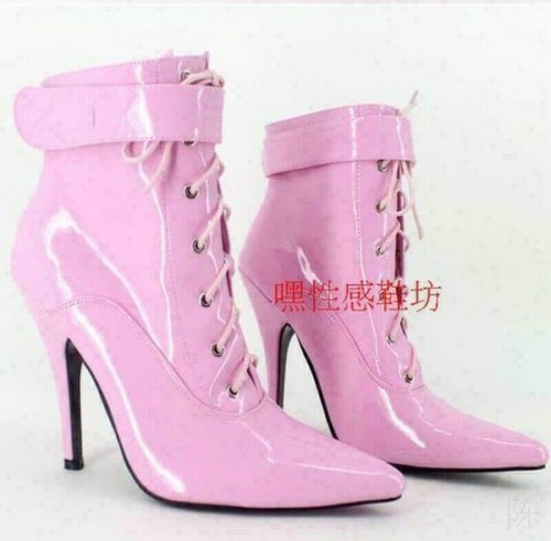 Women Ankle High Locking Sissy Maid Shoe Ballet Boots Sexy 36-46 12cm Heels @HA - Picture 8 of 17