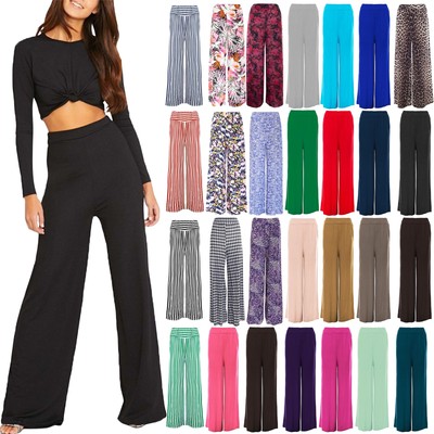 Womens Palazzo Wide Leg Trousers Ladies 