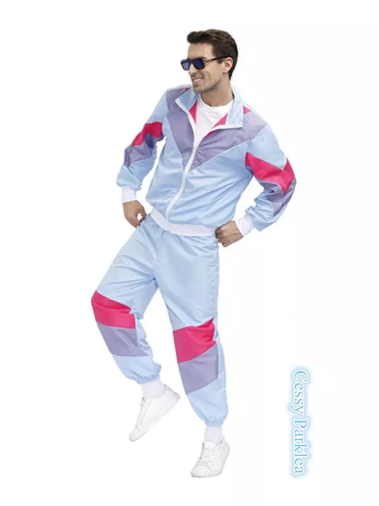 X-Q3-5 Mens 80s 90s Sweat Tracksuit Costume Shell Suit Retro Outfit