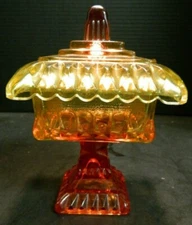 Vintage Square Amberina Glass Covered Compote / Wedding Dish 6.75" x 4.56" Excel