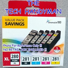 5-PACK CANON GENUINE 280XL BLACK  281 COLOR INK NO RETAIL BOX TS6120 TS6220