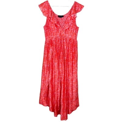 HATCH Maternity Womens Floral Flutter Ruffle Smocked Midi Dress - Main Image