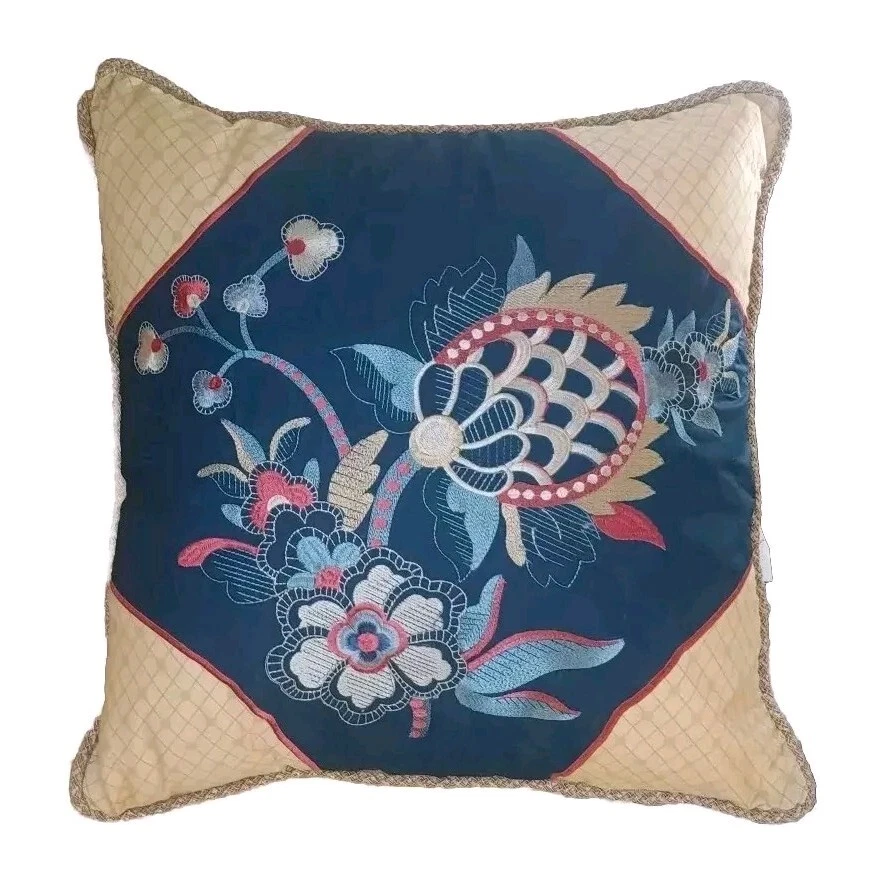 Waverly Rhapsody Jewel Blue Tapestry Throw Pillow Embrodier Pailsey Floral 19"Sq - Image 3 of 4
