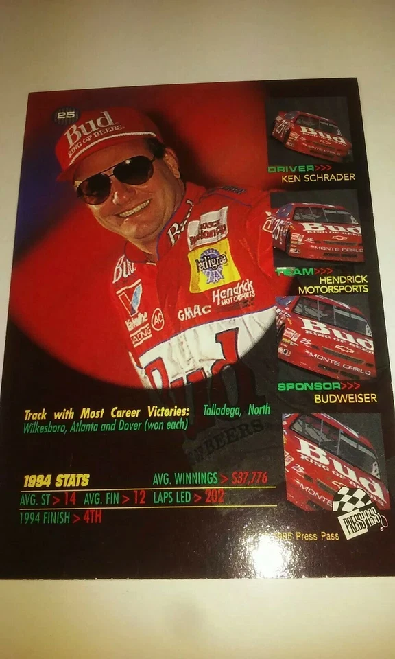 Ken Schrader Autographed Emerald Proof VIP Press Pass 1995 Budweiser Nascar Card - Image 4 of 4