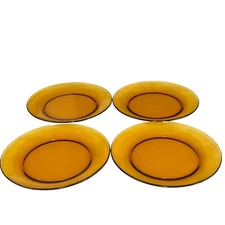 Vintage Duralex France Amber Glass Dinner Plates 9.25 inch Holiday Christmas MCM