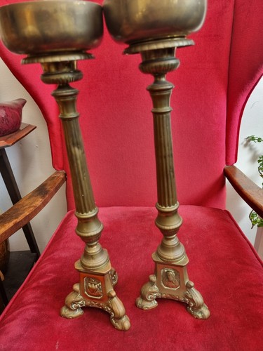 antique pair french baroque style church brass candlesticks 15in tal 1880s/90s ?