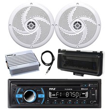Pyle Marine Bluetooth CD Receiver, Amp, 2x 5.25" 180W Speakers, Cover White 