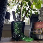 Glass Colonial Dark Green Daisy & Button Boot Toothpick/ Pen Holder