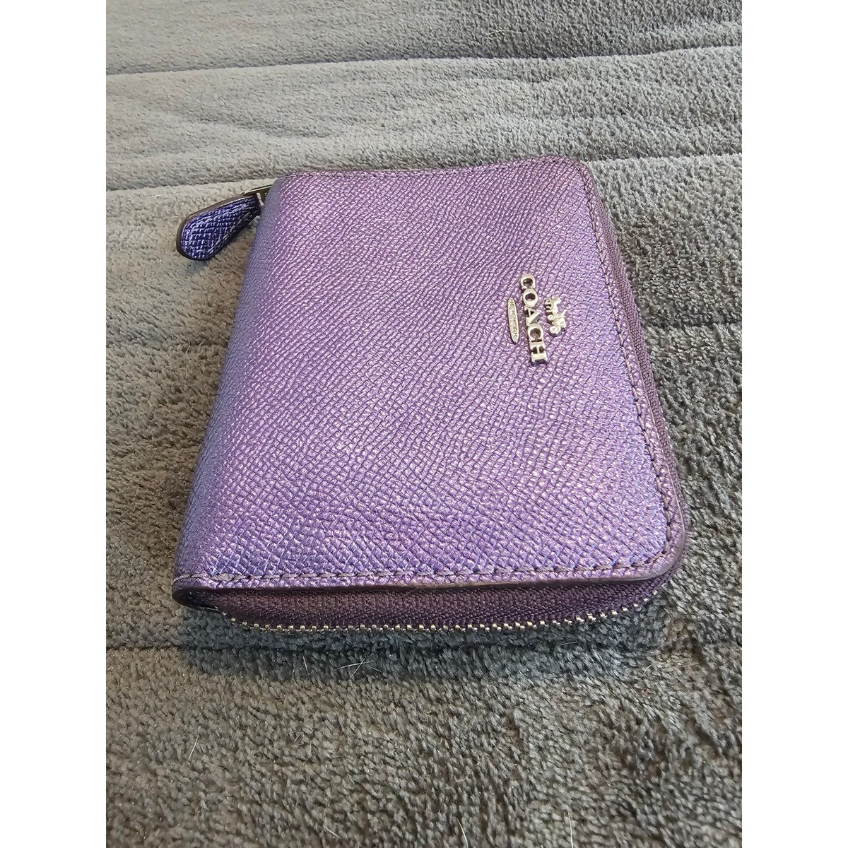 Coach Metallic Purple Crossgrain Leather Small Zip Around Wallet